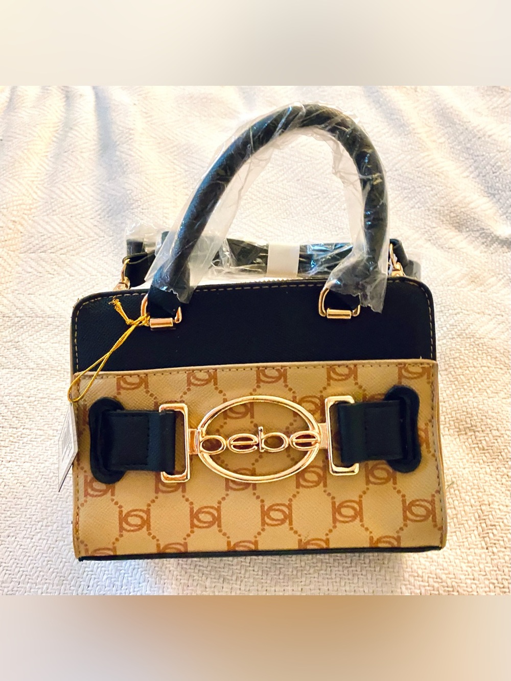 ⚡️NWT bebe Brown and Beige Logo Mini Bag with Gold Hardware